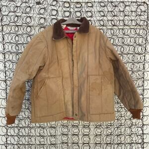 VTG 80s Walls Blizzard Pruf Duck Tan Canvas Barn Chore Jacket Corduroy Collar 3X